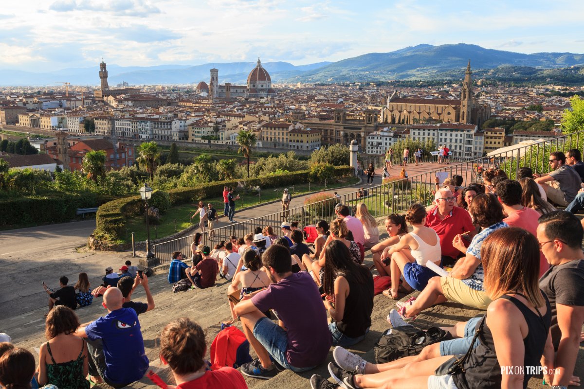 Tourists wait for sunset at Piazzale Michelangelo, Florence - Pix on Trips