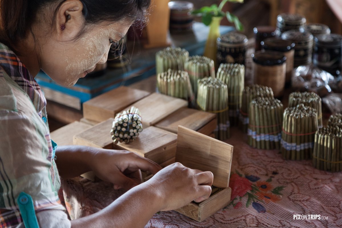 Girl packages cigars in cheroot factory on Lake Inle, Myanmar - Pix on Trips
