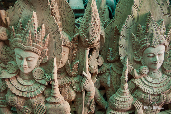 Wood carvings in workshop, Mandalay, Myanmar