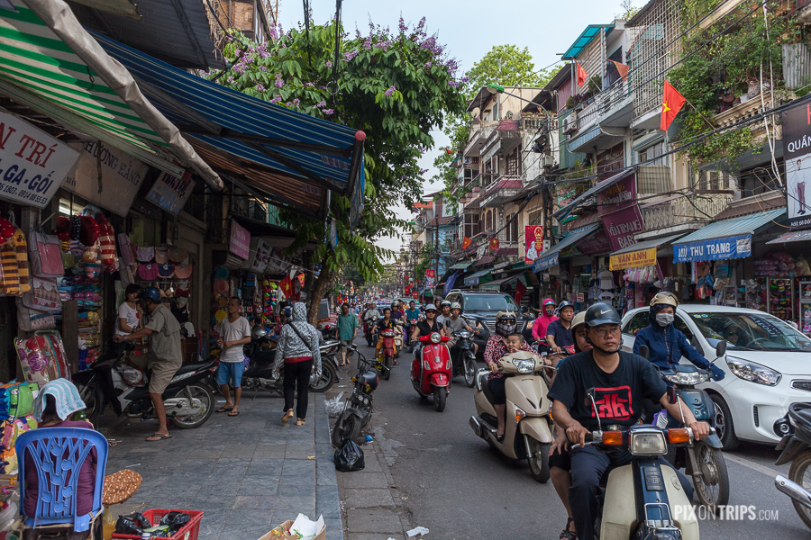 Street full of scooters in Hanoi, Vietnam