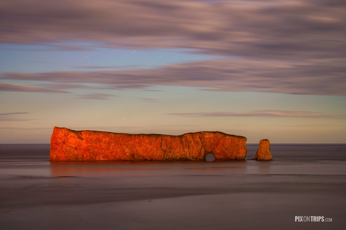 Percé Rock of Quebec under moon light