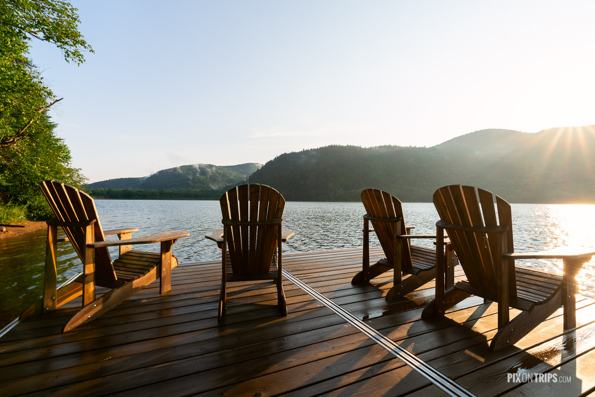 Adirondack deck chairs on lake dock in Parc National du Mont-Tremblant - Pix on Trips